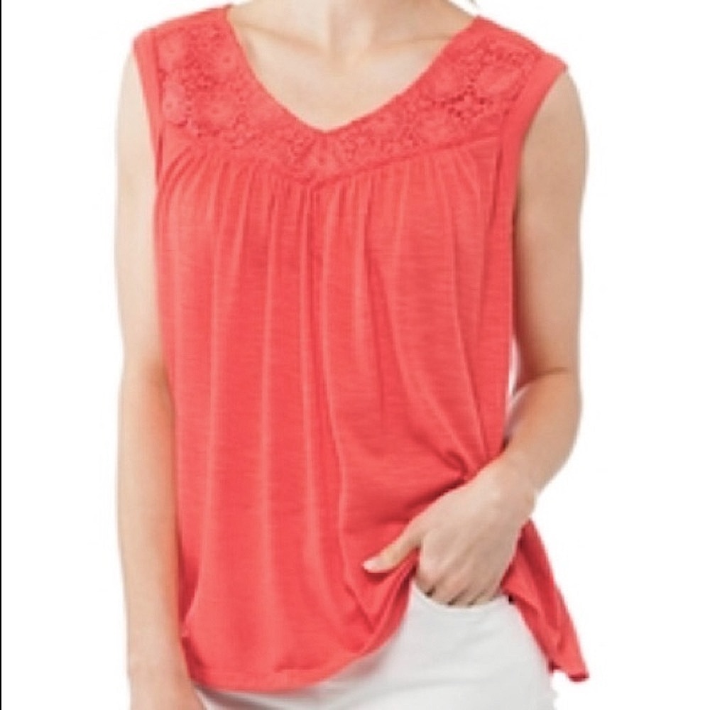 🆕Cherokee Saffron Graphic Floral Lace Crochet Embroidered Sleeveless Peasant Top